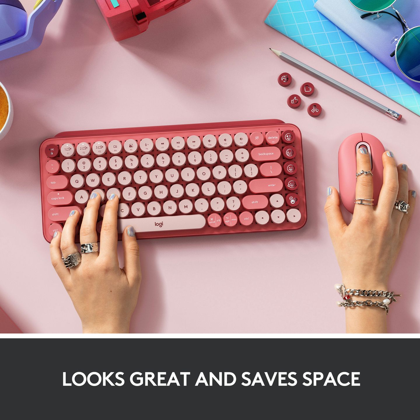 Logitech POP Keys Wireless Mechanical Keyboard With Emoji Keys and Heartbreaker