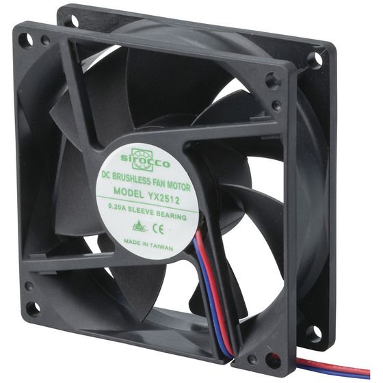 Sirocco 80mm 12V DC Axial Fan – Sleeve Bearing – 3,000 RPM – Fibreglass-Filled Housing