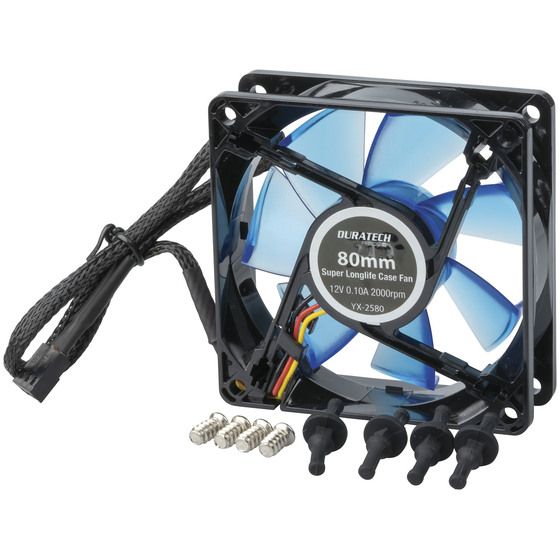 Jaycar 80mm Maglev Bearing Case Fan – 100,000hr Life, IP54, 5VDC, 3-Pin Molex